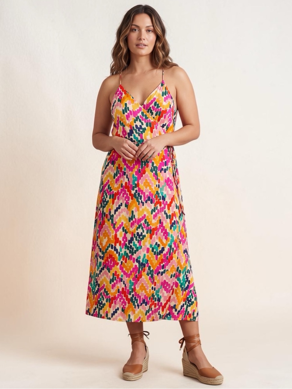 Marine Layer Archive Emma Wrap Dress Bright Watercolor NWT Sz L Midi Boho